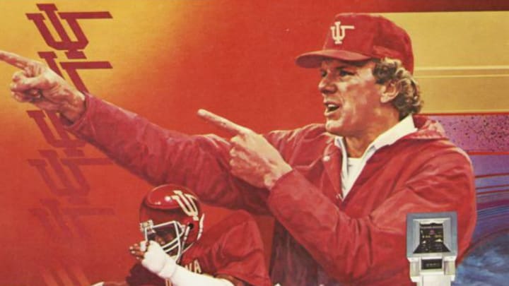 The cover of the 1983 Indiana football media guide was very much of its time. It features one-year coach Sam Wyche and the short-lived flying IU logo. The object in the bottom right corner is a drawing of the Metz Carillion.