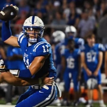 Tampa Jesuit quarterback Will Griffin, shown here in a game earlier this season, completed 14 of 22 passes for 257 yards and one touchdown and rushed 11 times for 64 yards and a score in a close 22-21 loss to Port Charlotte in the Class 4A, Region 3 final on Friday, Nov. 28, 2025.