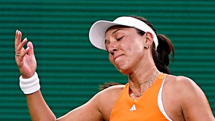 Jessica Pegula reacts during a point