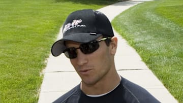 Jeremy Bloom talks with reporters on the first day of Eagles training camp on the campus of Lehigh University, Bethlehem, PA in 2006.