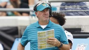 Sep 15, 2024; Jacksonville, Florida, USA; Jacksonville Jaguars head coach Doug Pederson during the second quarter against the Cleveland Browns at EverBank Stadium. Mandatory Credit: Morgan Tencza-Imagn Images