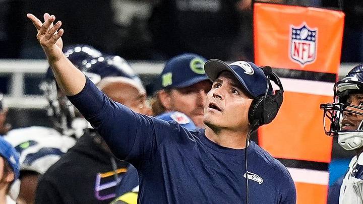 Seattle Seahawks head coach Mike Macdonald reacts to a call during the second half against Detroit Lions at Ford Field in Detroit on Monday, Sept. 30, 2024.