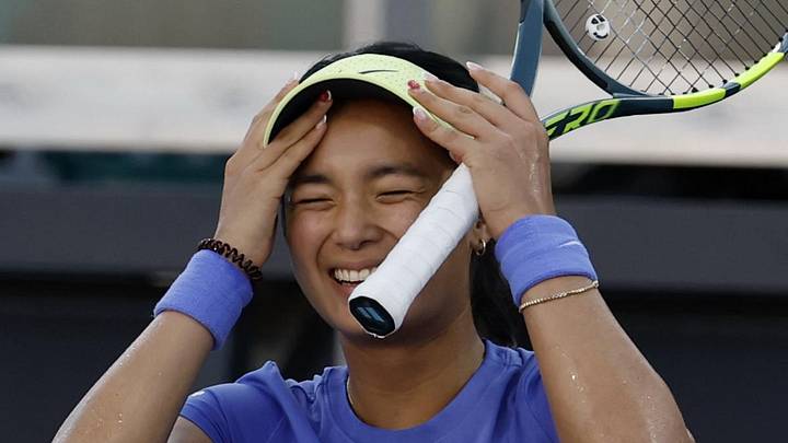 Alexandra Eala reacts to a point