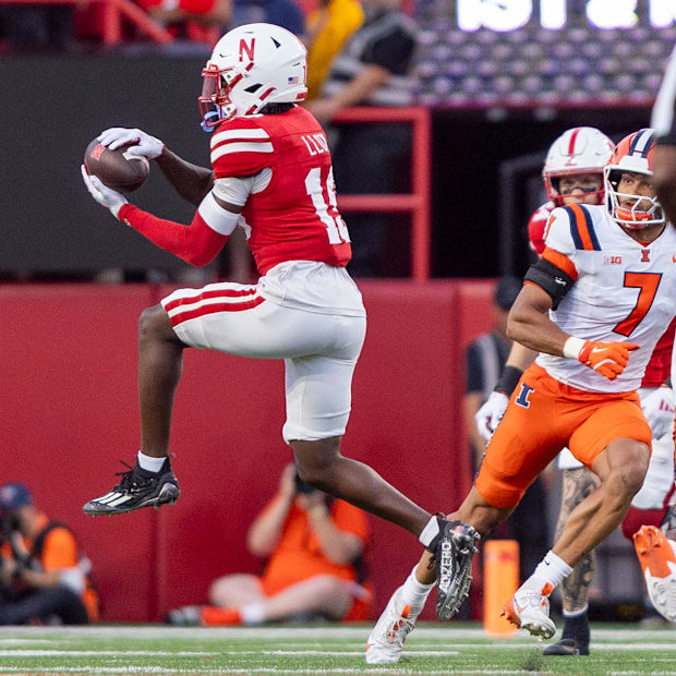 Nebraska wide receiver Jaylen Lloyd gains 17 yards against Illinois.