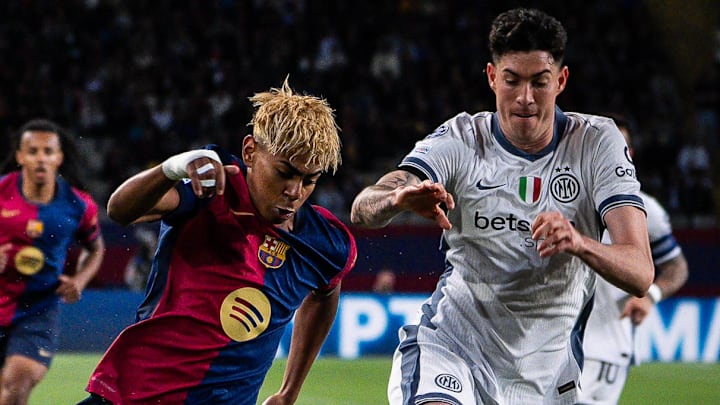 Lamine Yamal (left) and Alessandro Bastoni battled all night in the first leg between Barcelona and Inter.