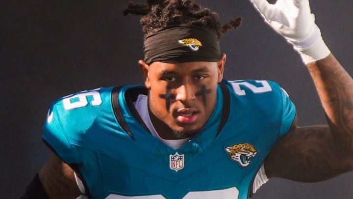 Jacksonville Jaguars safety Antonio Johnson (26) enters the stadium before an NFL football game at EverBank Stadium, Sunday, Dec. 14, 2025, in Jacksonville, Fla. [Doug Engle/Florida Times-Union]