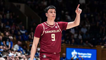 Florida State Seminoles guard Anastasios Rozakeas (9) checks into the game against the Duke Blue Devils