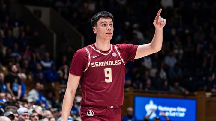Florida State Seminoles guard Anastasios Rozakeas (9) checks into the game against the Duke Blue Devils Florida State Seminoles guard Anastasios Rozakeas (9) checks into the game against the Duke Blue Devils