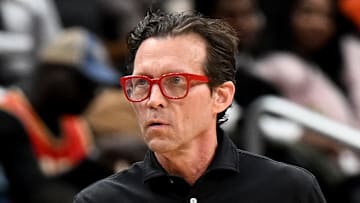 Atlanta Hawks head coach Quin Snyder reacts against the Washington Wizards.