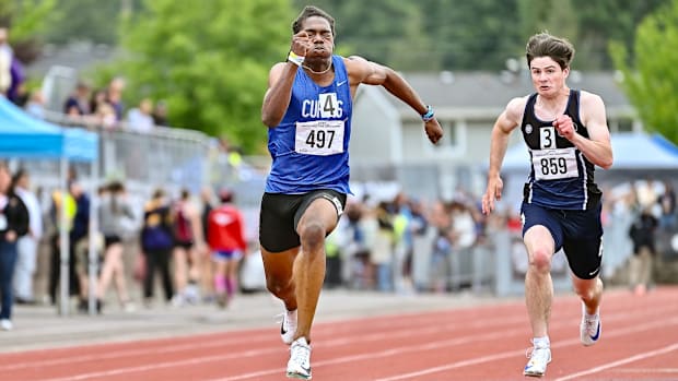 Top seed Nicholas Altheimer, of Curtis, wins the Class 4A boys 100-meter dash Saturday in 10.59 seconds.