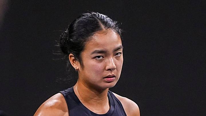 Alexandra Eala reacts to a point against Linda Noskova