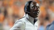 Kent State football coach Kenni Burns on the sidelines at the NCAA College football game against Tennessee on Saturday, September 14, 2024, in Knoxville, Tenn.