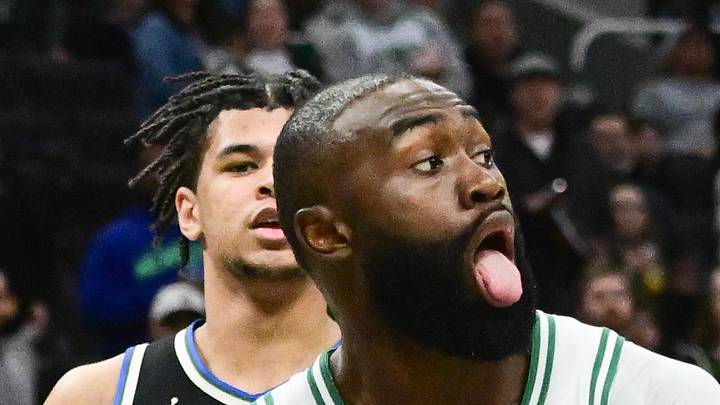 Apr 3, 2026; Milwaukee, Wisconsin, USA;  Boston Celtics forward Jaylen Brown (7) looks to pass the ball against the Milwaukee Bucks in the first quarter at Fiserv Forum. Mandatory Credit: Benny Sieu-Imagn Images