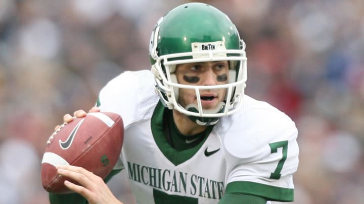 Nov 18, 2006; State College , PA, USA; Michigan State quarterback Brian Hoyer (7) scrambles against the Penn State Nittany Lions defense in the first half at Beaver Stadium in State College, PA. Mandatory Credit: Jason Bridge-USA TODAY Sports Copyright (c) 2006 Jason Bridge