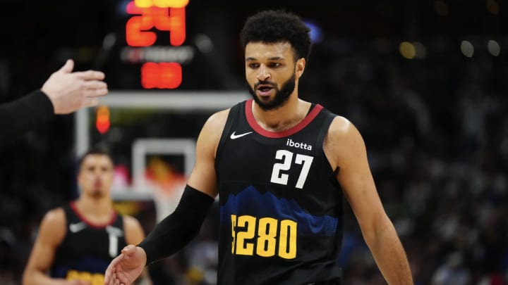 May 19, 2024; Denver, Colorado, USA; Denver Nuggets guard Jamal Murray (27) during the first half / Ron Chenoy-USA TODAY Sports