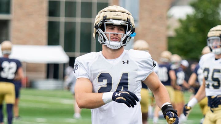 Jack Kiser LB of the Fighting Irish at Notre Dame football practice