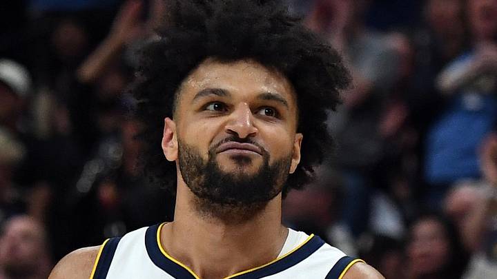 Apr 18, 2026; Denver, Colorado, USA; Denver Nuggets guard Jamal Murray (27) reacts after a basket during the second half against the Minnesota Timberwolves in game one of the first round of the 2026 NBA Playoffs at Ball Arena. Mandatory Credit: Christopher Hanewinckel-Imagn Images