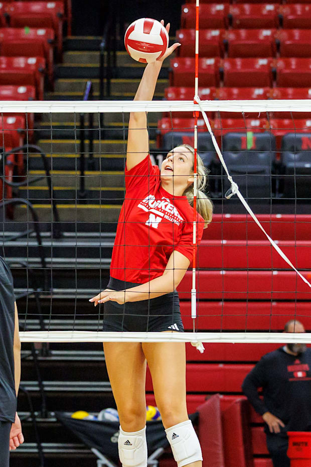 Nebraska volleyball middle blocker Kenna Cogill at practice ahead of the 2025 season.