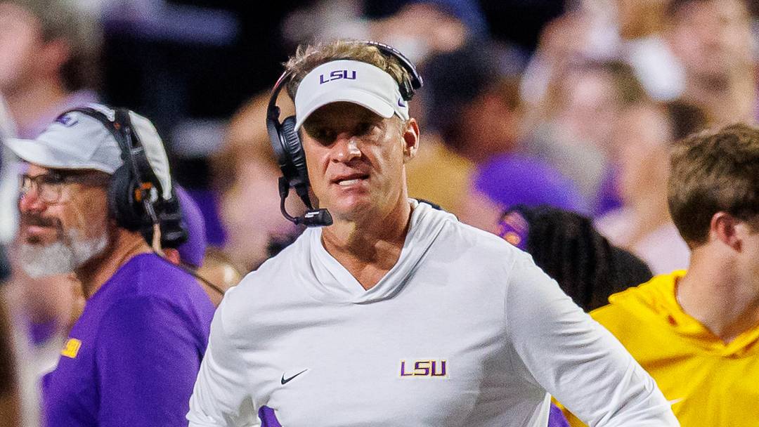LSU Tigers head coach Lane Kiffin reacts to an interception by the Louisiana Tech Bulldogs during the first half at Tiger Stadium. LSU Tigers head coach Lane Kiffin reacts to an interception by the Louisiana Tech Bulldogs during the first half at Tiger Stadium.