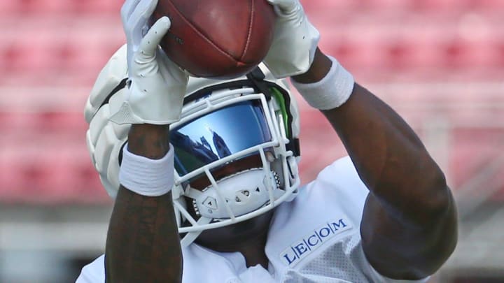 Bills wide receiver Justin Shorter gets in extra receptions before practice.