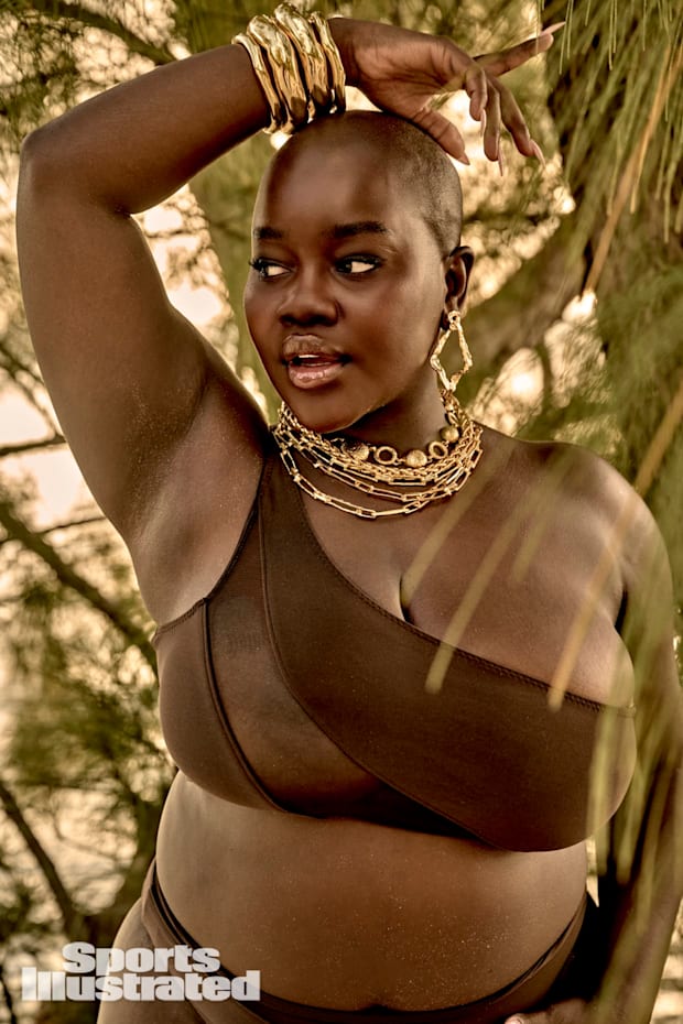 Achieng Agutu was photographed by Yu Tsai in Mexico. Swimsuit by Norma Kamali