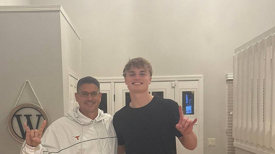 Texas Longhorns Coach Jeff Banks with recruit Brock Williams Texas Longhorns Coach Jeff Banks with recruit Brock Williams