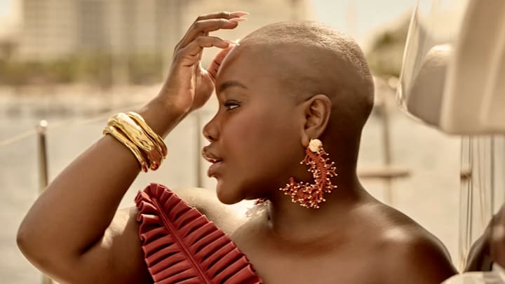 Achieng Agutu was photographed by Yu Tsai in Mexico. Swimsuit by Andrea Iyamah. Bracelets by Alexis Bittar. Earrings by JOHANNA ORTIZ VACATION. Achieng Agutu was photographed by Yu Tsai in Mexico. Swimsuit by Andrea Iyamah. Bracelets by Alexis Bittar. Earrings by JOHANNA ORTIZ VACATION.