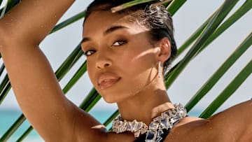Lori Harvey was photographed by Yu Tsai in Mexico. Necklace by Swarovski.