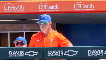 Florida baseball head coach Kevin O'Sullivan watches from the dugout during Game 1 of a doubleheader against Tennessee on May 3. The Gators need to win 3 of their final 6 games to ensure an NCAA Tournament berth this season