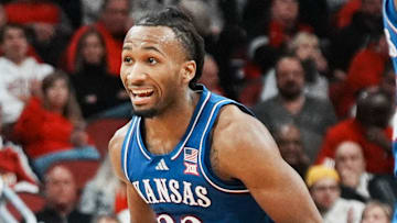 Kansas Jayhawks guard Darryn Peterson (22) scored 26 points as the Jayhawks beat host Louisville 90-82 during an exhibition game at the KFC Yum! Center in Louisville, Kentucky Friday, October 24, 2025.
