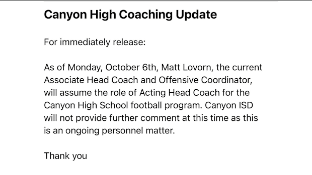 email about Canyon ISD football