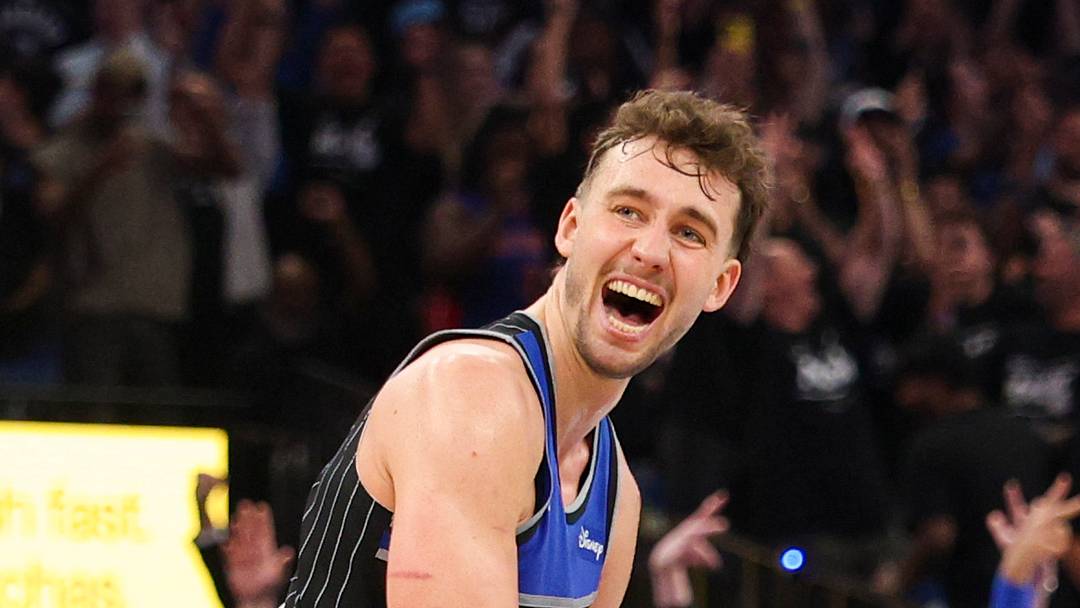 Orlando Magic forward Franz Wagner reacts to a shot by forward Paolo Banchero. Orlando Magic forward Franz Wagner reacts to a shot by forward Paolo Banchero.