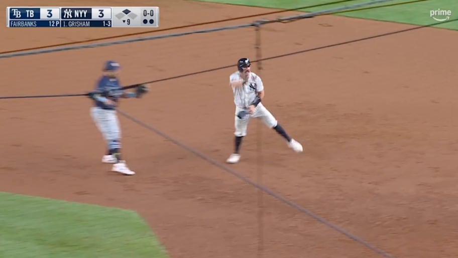 Austin Wells lost track of how many outs there were in this pivotal moment of the Yankees-Rays game.  | @MLB