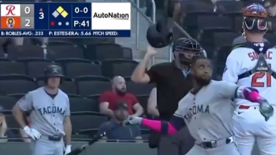 Victor Robles was ejected from Sunday's game while playing for Triple-A Tacoma.  | Screenshot via Barstool Sports on X