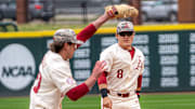 Cam Kozeal in the field against the Missouri Tigers. The Razorbacks swept the series at Baum-Walker Stadium in Fayetteville, Ark.