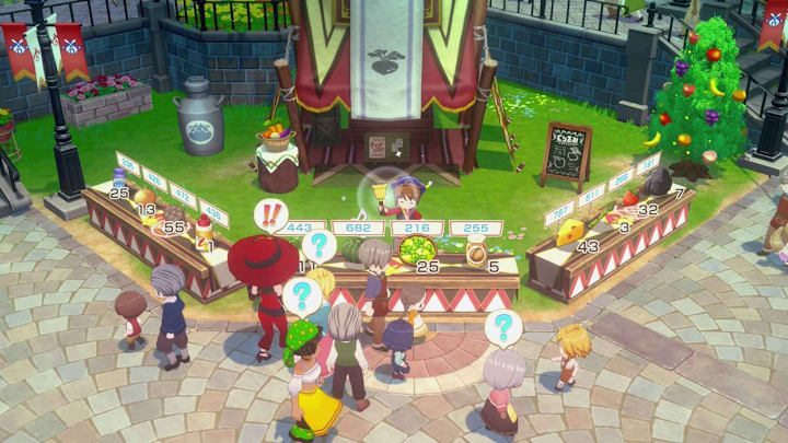 A farmer ringing a bell at a market stall to get the attention of passing shoppers.