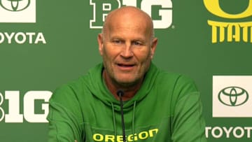 Oregon basketball coach Kelly Graves reacts to the Ducks bracket in the NCAA Basketball Tournament placing at Matthew Knight Arena Sunday, March 16, 2025.
