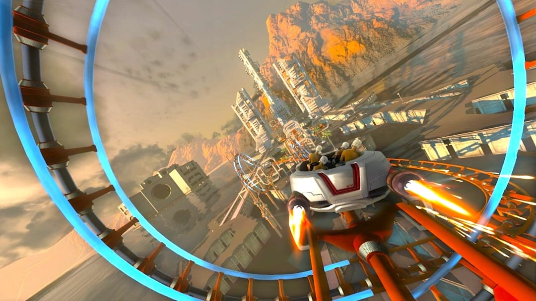 Riding a roller coaster on Screamride