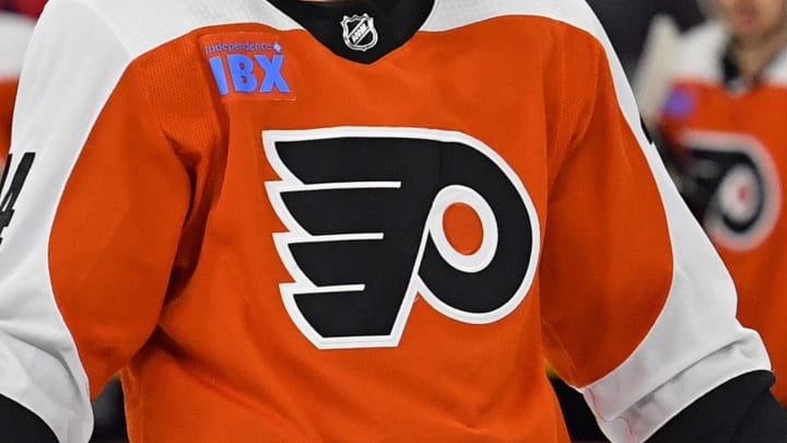 Apr 16, 2024; Philadelphia, Pennsylvania, USA; Philadelphia Flyers right wing Owen Tippett (74) reacts after loss against the Washington Capitals at Wells Fargo Center. Mandatory Credit: Eric Hartline-USA TODAY Sports