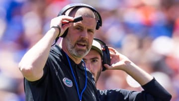 Florida Gators head coach Billy Napier reacts to a play in the first half during the Orange and Blue game at Ben Hill Griffin Stadium in Gainesville, FL on Saturday, April 13, 2024 [Doug Engle/Gainesville Sun]2024