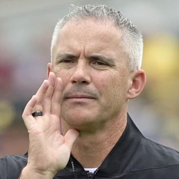 Aug 30, 2025; Tallahassee, Florida, USA; Florida State Seminoles head coach Mike Norvell during warmups before the game between the Florida State Seminoles and the Alabama Crimson Tide at Doak S. Campbell Stadium. Mandatory Credit: Melina Myers-Imagn Images