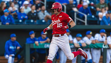Nebraska shortstop Dylan Carey crosses home plate Tuesday night at Creighton.