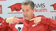 Arkansas Razorbacks coach John Calipari during his introductory press conference at Bud Walton Arena on April 10, 2024, in Fayetteville, Ark.