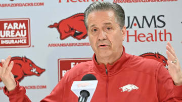 Arkansas Razorbacks coach John Calipari at introductory press conference in April at Bud Walton Arena in Fayetteville, Ark.