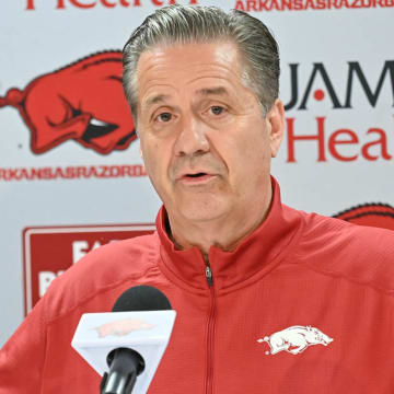 Arkansas Razorbacks coach John Calipari at introductory press conference in April at Bud Walton Arena in Fayetteville, Ark.