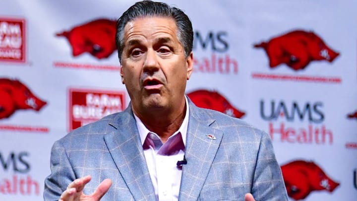 New Arkansas Razorbacks coach John Calipari introduced to fans on April 10, 2024, at Bud Walton Arena in Fayetteville, Ark.