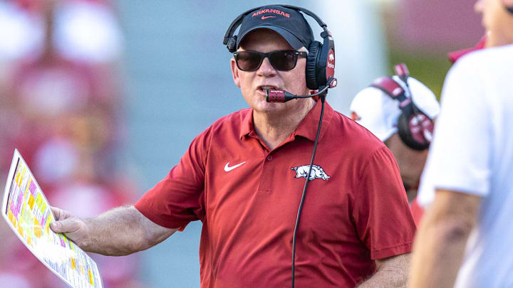 Arkansas Razorbacks coach Bobby Petrino on the sidelines during game with the UAB Blazers at Razorback Stadium in Fayetteville, Ark.