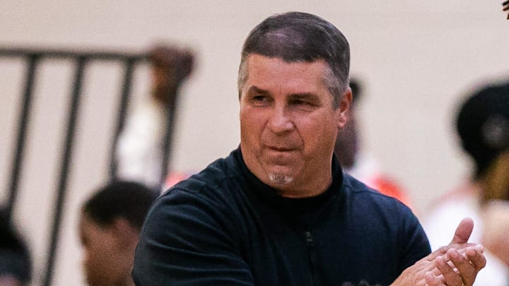 Williston Devils head coach Jim Ervin huddles with his team during a timeout. The Newberry Panthers hosted the Williston Devils in boys basketball Monday night January 23, 2023 at Newberry High School. Newberry defeated Williston 49-48. [Doug Engle/Ocala Star-Banner]2023

Flgai 012523 Will New Bk