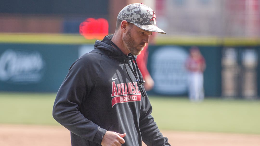 Arkansas Razorbacks pitching coach Matt Hobbs during practice before start of season. Arkansas Razorbacks pitching coach Matt Hobbs during practice before start of season.