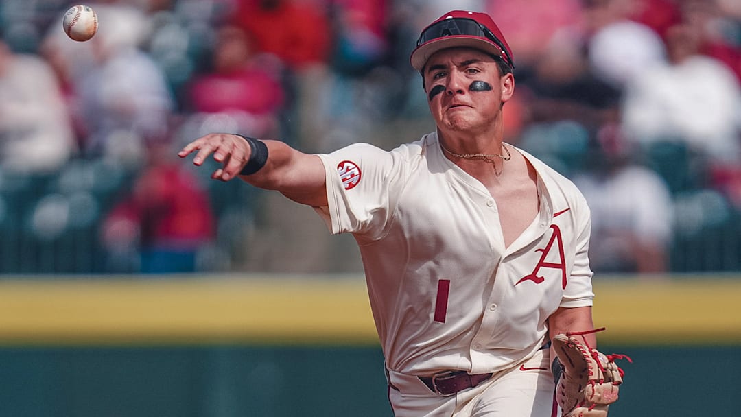 Arkansas Razorbacks infielder Carson Brumbaugh against Northern Colorado. Arkansas Razorbacks infielder Carson Brumbaugh against Northern Colorado.